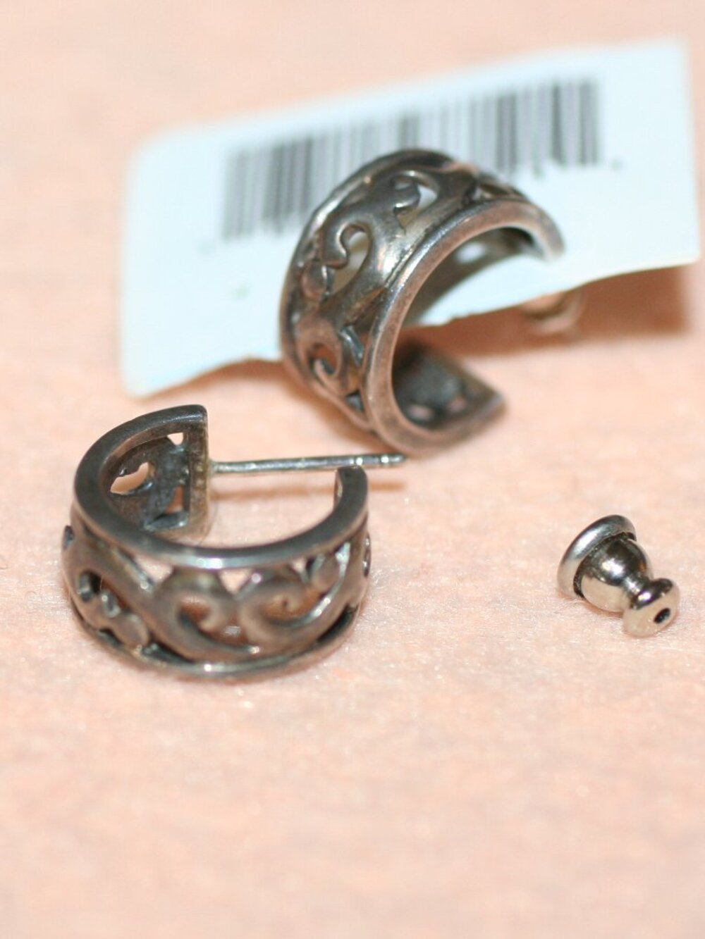 Vtg MWS Filigree Sterling  925 Huggie Hoop Post Earrings